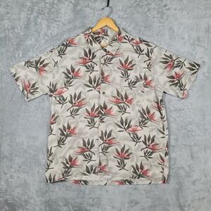 Solitude Button Up Shirt Mens XXL Beige Washable Silk Tropical Floral